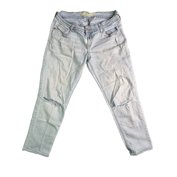 Old Navy Women Size 6 Blue Mid Rise Boyfriend Insulated Light Wash Stretch Jean - Picture 1 of 9